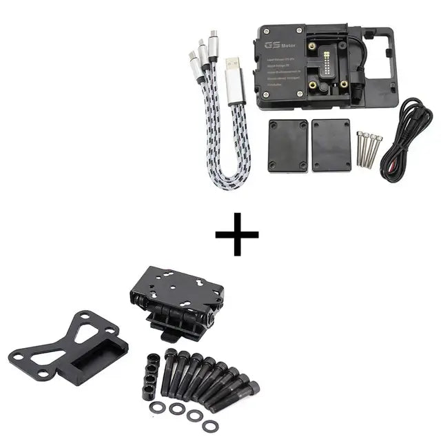 KTM 990 Adventure phone holder parts and accessories including cables and mounting hardware.