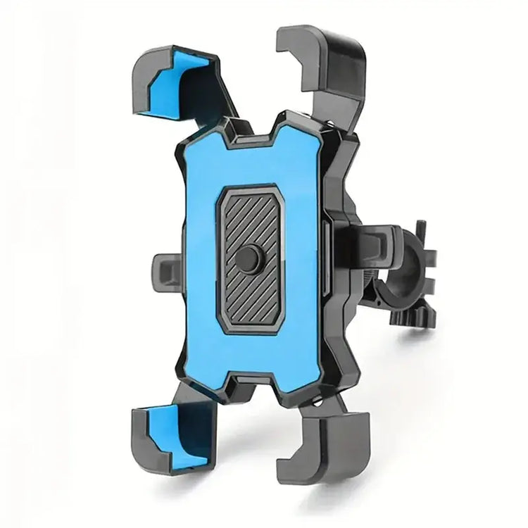 Pyörän Puhelinteline 360 Säädettävä GPS Tuki bike phone holder with adjustable grip in black and blue.