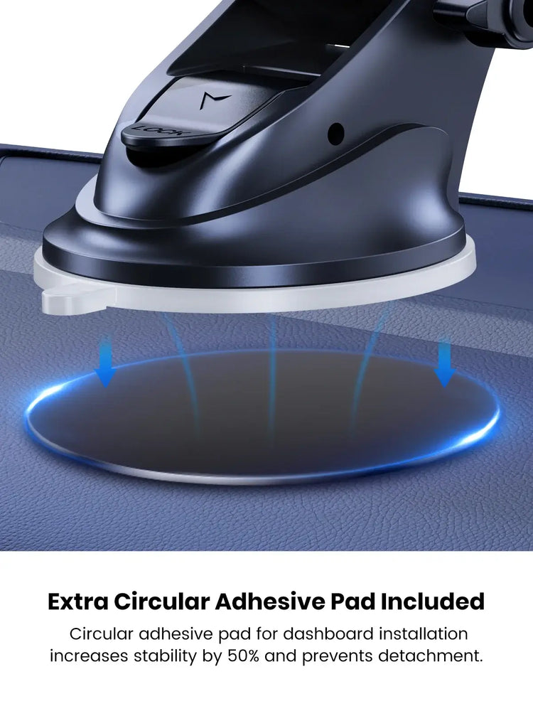 TOPK Puhelinteline Autoon - Voimakas Imukoukku Kojelaudalle with extra circular adhesive pad for stability.