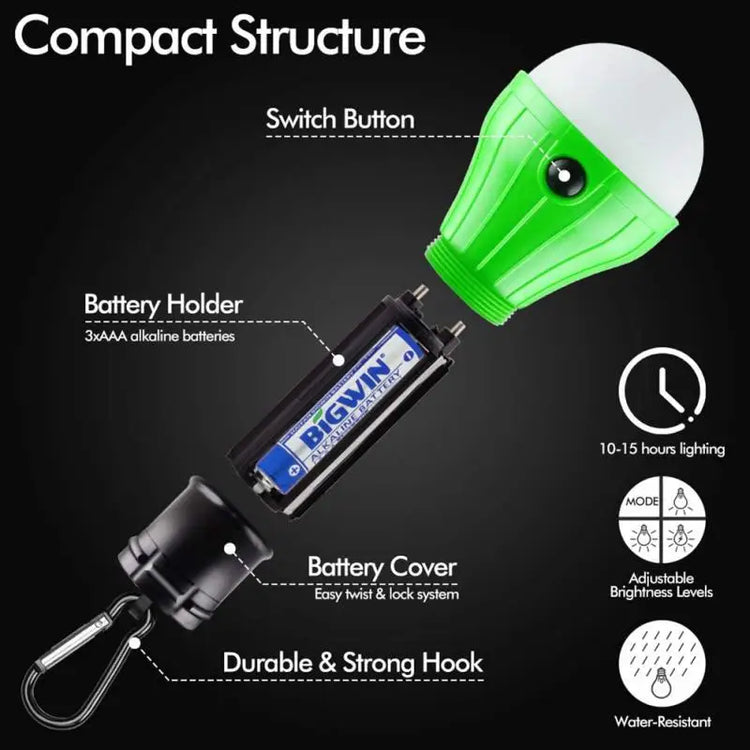 Mini LED Camping Valo - 3 Tilaa Hätälamppu Koukkuilla