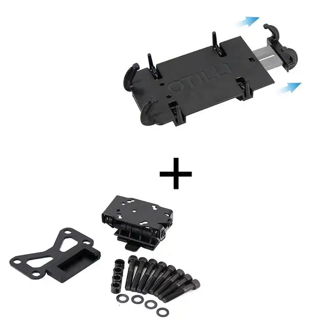 KTM 990 Adventure phone holder parts and mounting kit with a black phone mount and screws.