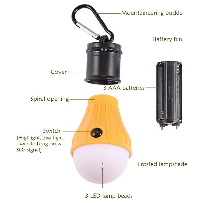 Mini LED Camping Valo - 3 Tilaa Hätälamppu Koukkuilla
