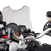 Image of a KTM 990 Adventure phone holder mounted on motorcycle handlebars.