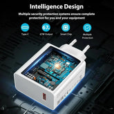 67W USB fast charger for smartphones showcasing intelligent design and security features.