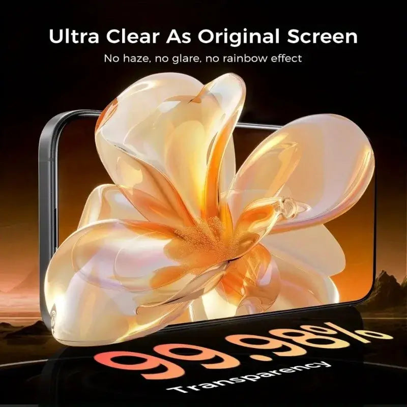 8K screen protector for iPhone showing ultra clear display with flower design and high transparency.