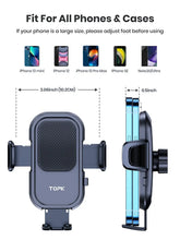 TOPK Puhelinteline Autoon - Voimakas Imukoukku Kojelaudalle with adjustable foot for various phone sizes.
