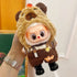 Labubu doll clothes 17cm on a cute doll wearing a bear-themed outfit with a fluffy hood and stylish accessories.