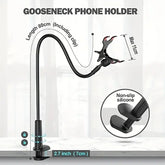 Joustava puhelinteline pitkällä varrella with flexible gooseneck design, adjustable for optimal phone viewing.