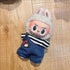 Labubu doll clothes 17cm on a cute doll wearing a rabbit-themed outfit with denim overalls.