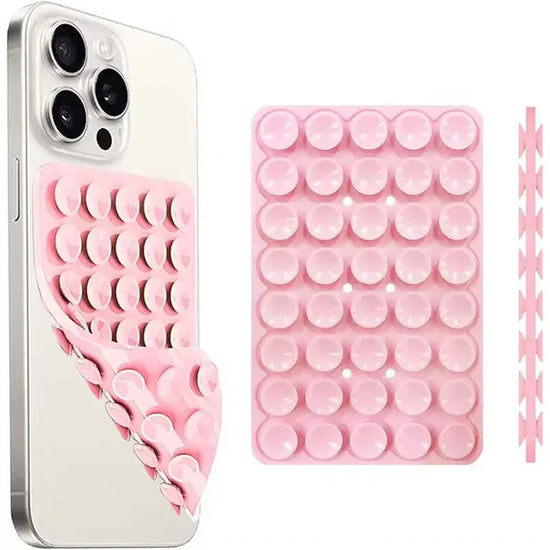 hands-free phone holder in pink color with pop bubble design, perfect for relaxing and organizing your phone.