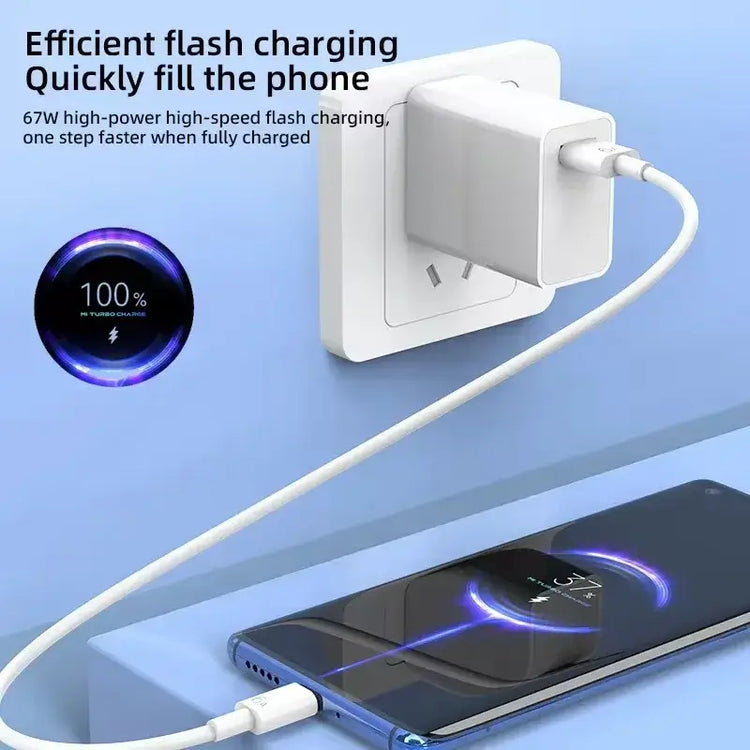 67W USB fast charger for smartphones charging a phone efficiently with visible power indicator.