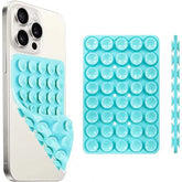 hands-free phone holder with a turquoise design, featuring a silicone layer for grip and stability.