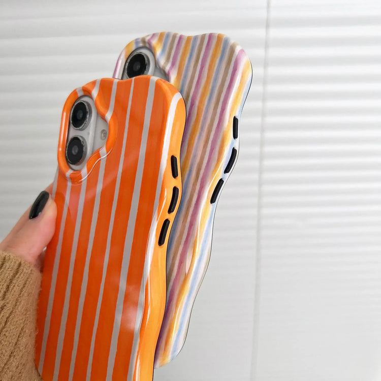 iPhone 2-in-1 striped phone case featuring vibrant orange and pastel striped designs.