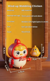 Vetolelu Tipu & Kana - Magneetti Ryömivä Lelu Lapsille wind-up wobbling chicken with dimensions and materials.