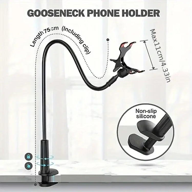 joustava puhelinteline pitkällä varrella with adjustable gooseneck and non-slip clip for secure phone holding