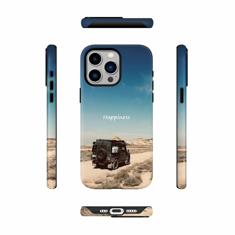 Custom iPhone phone case DIY featuring a scenic desert landscape and the word &