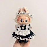 Labubu doll clothes 17cm in a cute black and white dress with bunny ears, perfect for stylish dress-up.