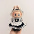 Labubu doll clothes 17cm in a cute black and white dress with bunny ears, perfect for stylish dress-up.