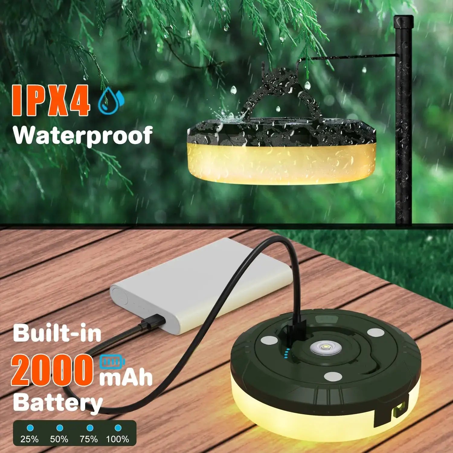 Camping Valonauha 2-in-1 - Vedenpitävä USB LED Vacamm