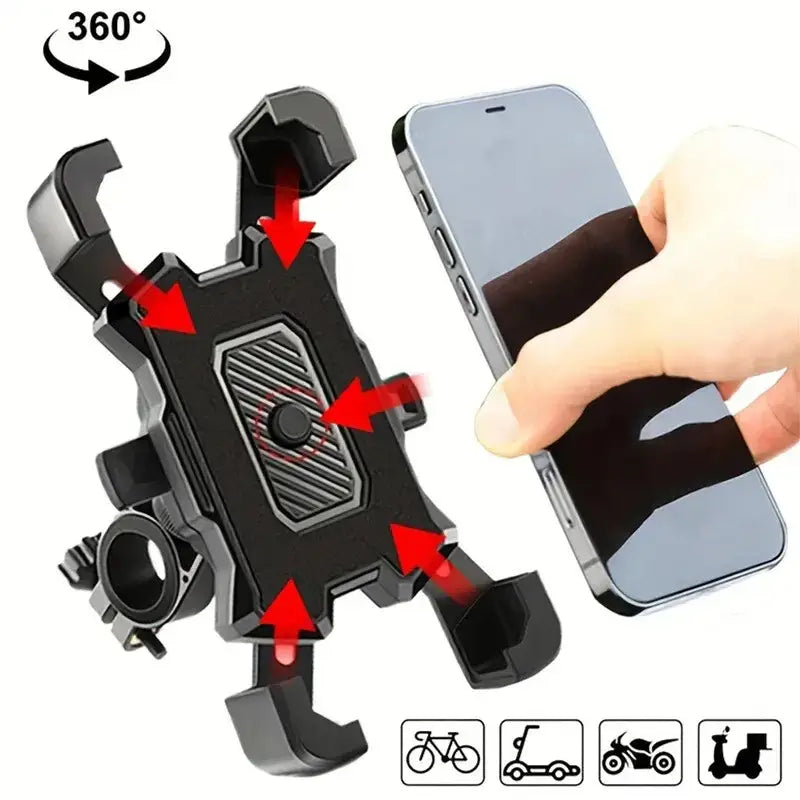 Pyörän Puhelinteline 360 Säädettävä GPS Tuki smartphone holder with 360-degree rotation feature.