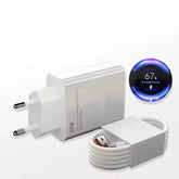 67W USB fast charger for smartphones with charging cable and battery indicator display.