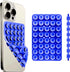 hands-free phone holder with a blue adhesive design on a smartphone for secure phone use