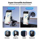 TOPK Puhelinteline Autoon - Voimakas Imukoukku Kojelaudalle mounted on dashboard and windshield with phone navigation.