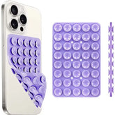 hands-free phone holder with purple suction cups for easy attachment and versatility on mobile devices.