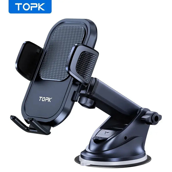 TOPK Puhelinteline Autoon - Voimakas Imukoukku Kojelaudalle car phone mount with strong suction cup.