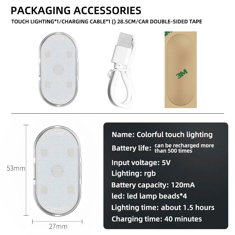 Auton Kosketusvalo USB - Kattovalo Tarrakiinnityksellä