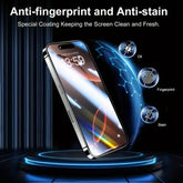 8K screen protector for iPhone showcasing anti-fingerprint and anti-stain features, keeping the screen clean.