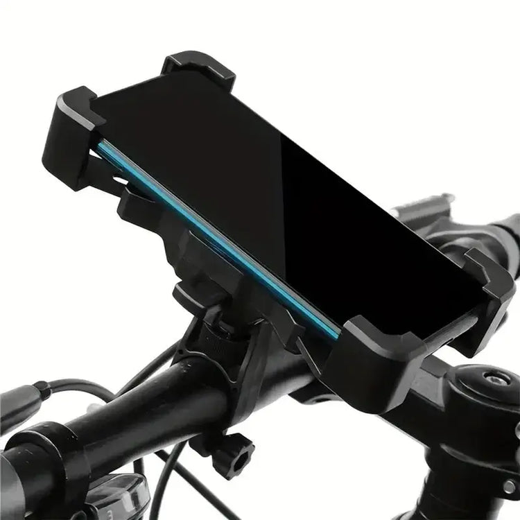 Pyörän Puhelinteline 360 Säädettävä GPS Tuki for securely holding a smartphone on a bicycle handlebar.